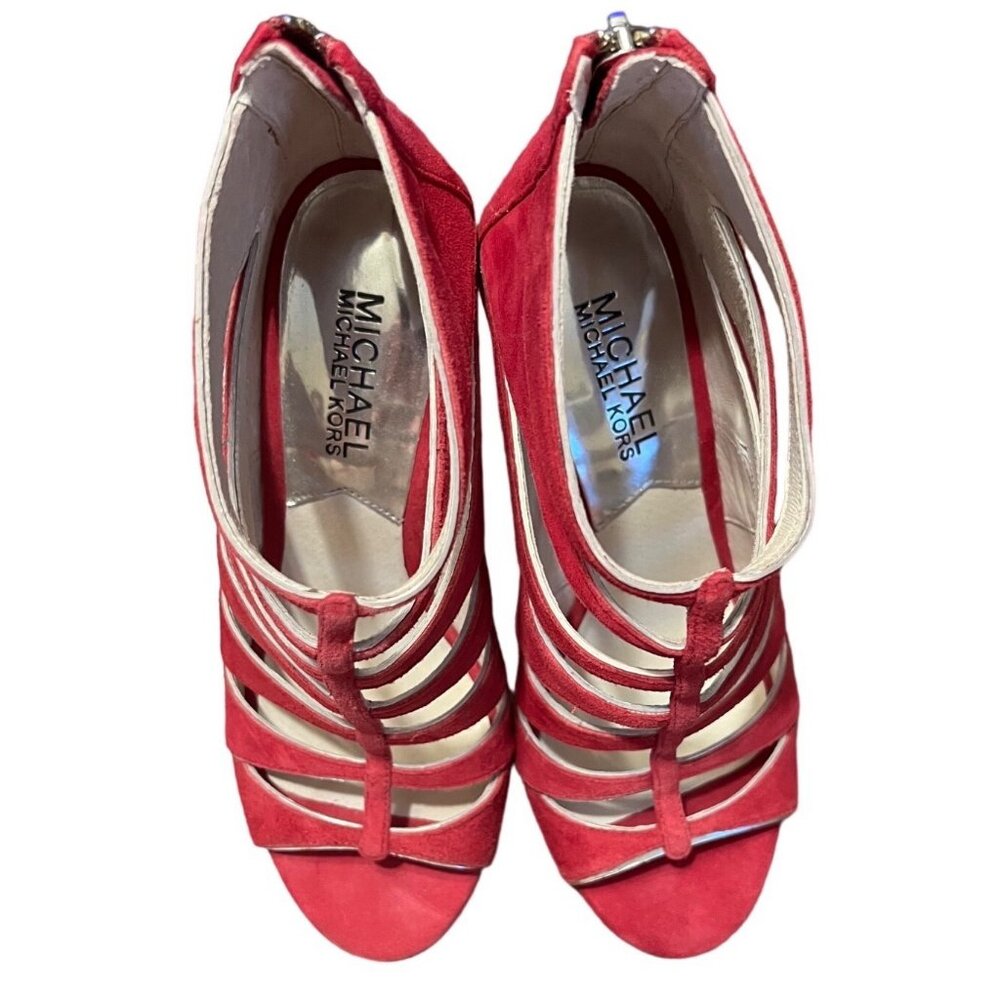 Michael Kors women's sz 6 fuschia high heel, open toe, bootie shoes, cutouts